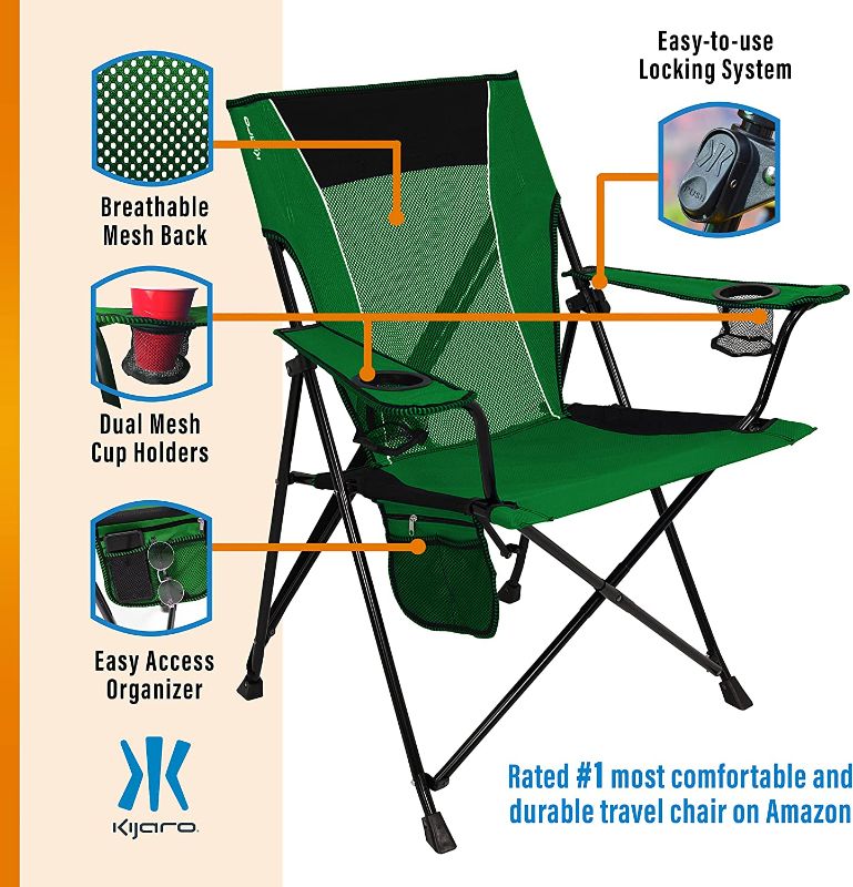 Photo 2 of Kijaro Dual Lock Portable Camping Chairs - Enjoy The Outdoors with a Versatile Folding Chair, Sports Chair, Outdoor Chair & Lawn Chair - Dual Lock Feature Locks Position, Cooler Option Available Jasper Green