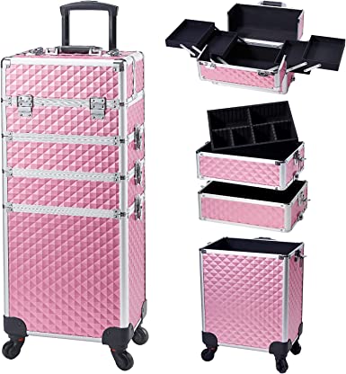 Photo 1 of Stagiant Rolling Makeup Train Case Large Storage Cosmetic Trolley 4 in 1 Large Capacity Trolley Makeup Travel Case with Key Swivel Wheels Salon Barber Case Traveling Cart Trunk
