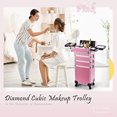 Photo 2 of Stagiant Rolling Makeup Train Case Large Storage Cosmetic Trolley 4 in 1 Large Capacity Trolley Makeup Travel Case with Key Swivel Wheels Salon Barber Case Traveling Cart Trunk
