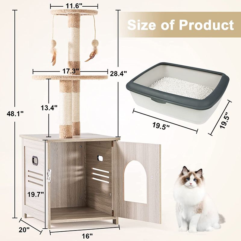 Photo 2 of IVVIQQ Litter Box Enclosure with Cat Tree Tower, Cat Litter Box Furniture Hidden Cat Washroom Toilet with Cat Scratching Post Wooden Pet Cabinet