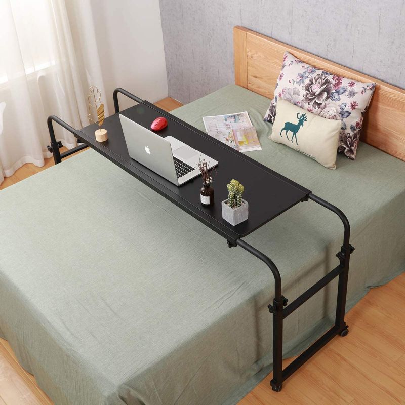 Photo 1 of Overbed Table with Wheels Overbed Desk Over Bed Desk King Queen Bed Table Overbed Laptop Table Over Bed Table with Wheels(Black)
