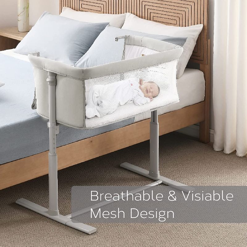 Photo 2 of Uenjoy Baby Bassinet Bedside Sleeper, Height Adjustable Baby Bed Easy Assemble, for Infant/Newborn/Baby Boy/Baby Girl (Light Gray) (BC102C)