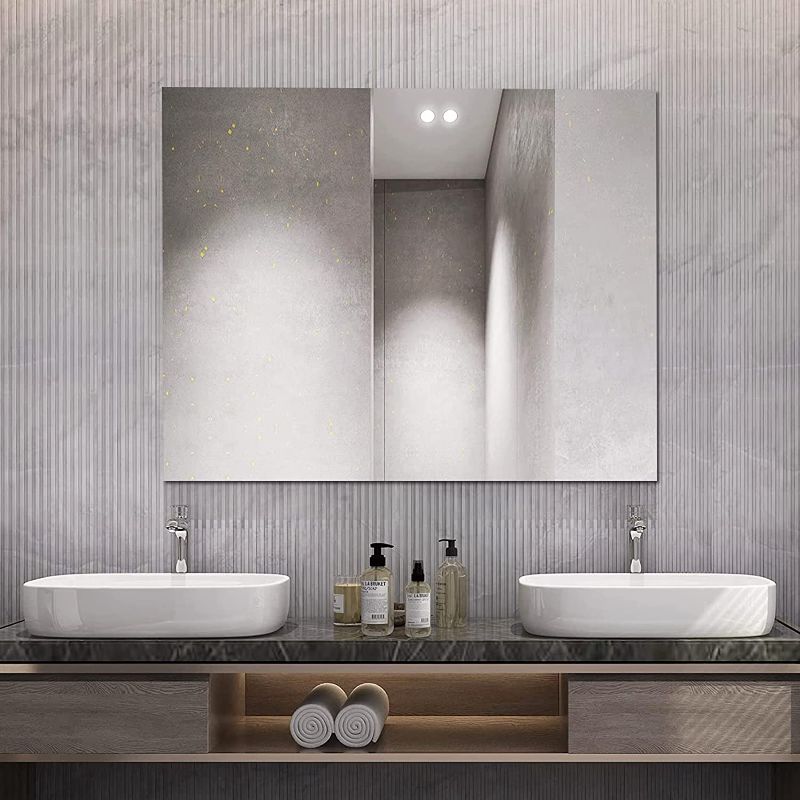 Photo 1 of Mirrorons Frameless Mirror, Wall Mirror 40" x 32", Modern Rectangle Bathroom Mirrors for Wall with Polished Edge, Horizontally or Vertically. Upgraded Shatterproof Mirror, Entryways, Bathroom, Gym. Shatterproof 40x32