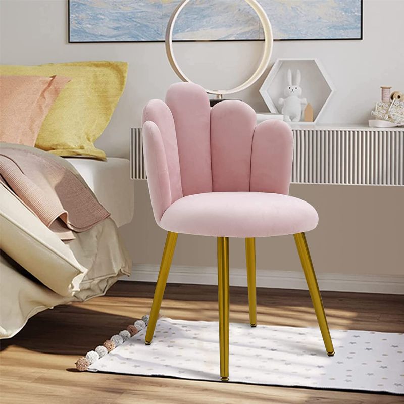 Photo 2 of Bowthy Vanity Chair for Makeup Room - Midcentury Modern Accent Chair for Living Room Bedroom, Makeup Chair with Back Support Dining Chair with Metal Legs (Pink)