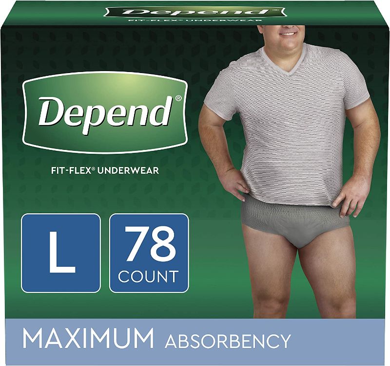 Photo 1 of Depend FIT-FLEX Incontinence Underwear for Men, Maximum Absorbency, Disposable, L, 72 Ct
