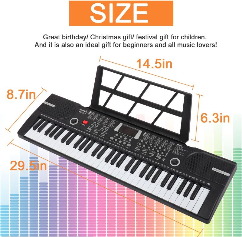 Photo 2 of 61 Keys Keyboard Piano, Electronic Digital Piano with Built-In two Speaker Microphone, With Sheet Stand, Portable Keyboard Gift Teaching for Beginners - Black

