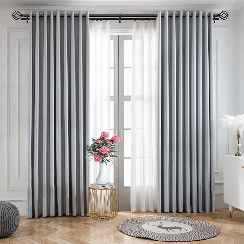 Photo 2 of KAMANINA 1 Inch Double Curtain Rods 36 to 72 Inches (3-6 Feet) Window Telescoping Drapery Rod, Twisted Cage Finials, Black Balck 36-72"