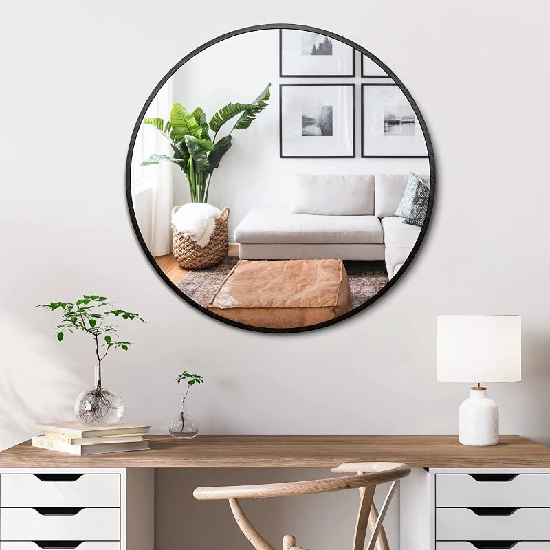 Photo 2 of Itrue Round Mirror 36 Inch Black for Bathroom Circle Mirrors for Wall Decorative Brushed Metal Frame Mirror for Living Room Bedroom, Entry Black 36"