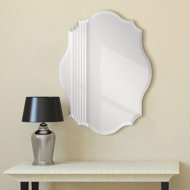 Photo 2 of Empire Art Direct Frameless Prism Modern Wall Mirror 1"-Beveled Edge Ready to Hang for Bathroom, Vanity, Bedroom, 24" x 32", Oblong Scalloped
