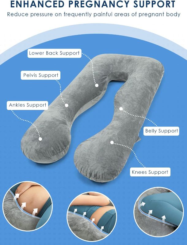 Photo 1 of QUEEN ROSE Pregnancy Pillows, U Shaped Full Body Pillow for Sleeping Support, 55 Inch Maternity Pillow for Pregnant Women with Removable Velvet Cover, Grey
