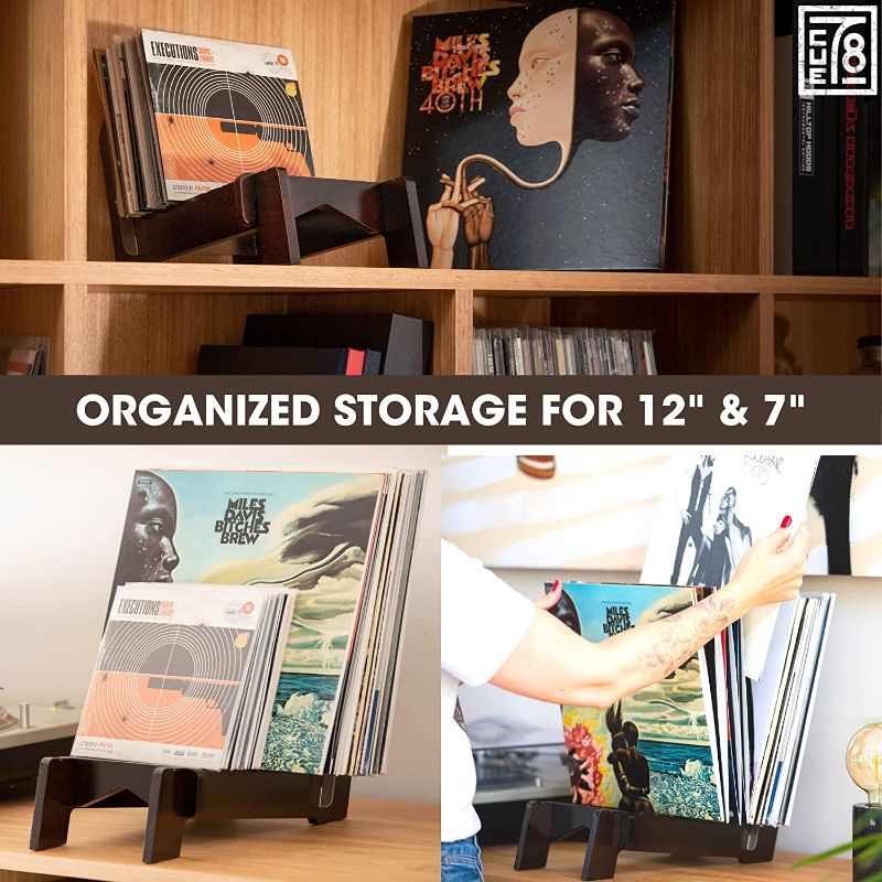 Photo 2 of CUE78 Vinyl Record Holder and LP Storage for 70 Albums (7 and 12in) - Showcase the Artwork - Make a Statement - Vinyl Record Storage Holder Crafted with American Hardwood - Inc. Outer Record Sleeves
