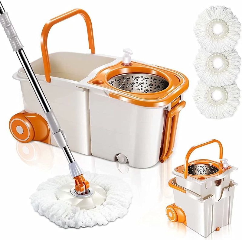 Photo 2 of MASTERTOP 2 in 1 Demountable Spin Mop Bucket with 2 Wheels & Broom and Dustpan Set