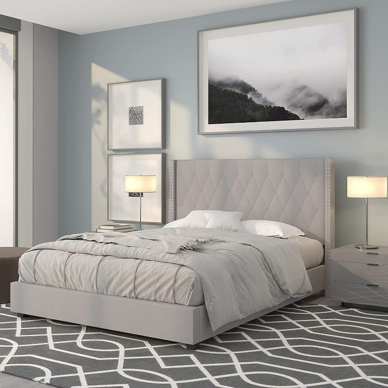 Photo 1 of Flash Furniture Upholstered Platform Bed, Queen, Light Gray
