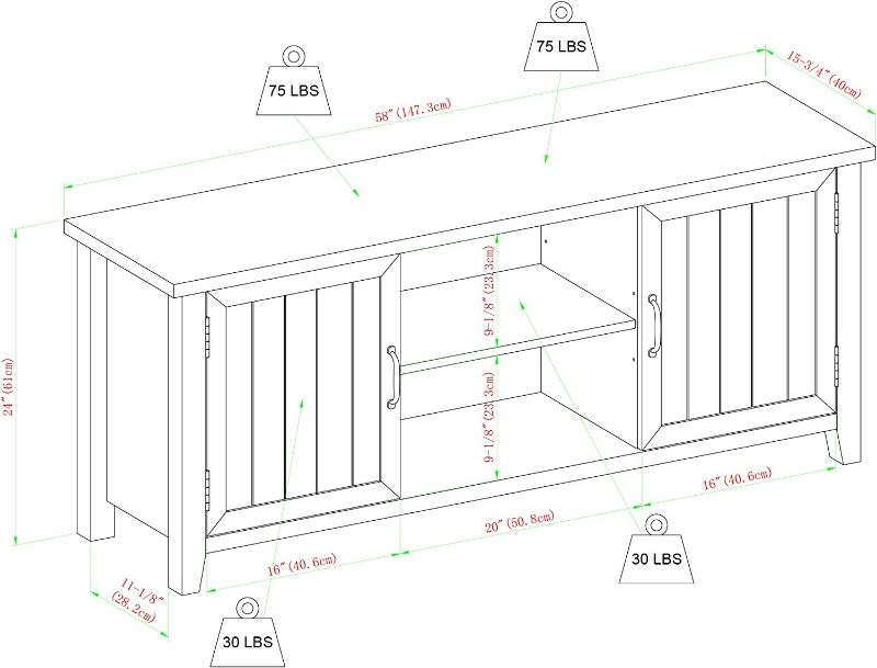 Photo 2 of Walker Edison Buren Classic Grooved Door TV Stand for TVs up to 65 Inches, 58 Inch, Walnut
