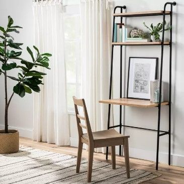 Photo 1 of Wood & Wire Bookshelf with Desk - Natural/Black - Hearth &Hand™ with Magnolia
