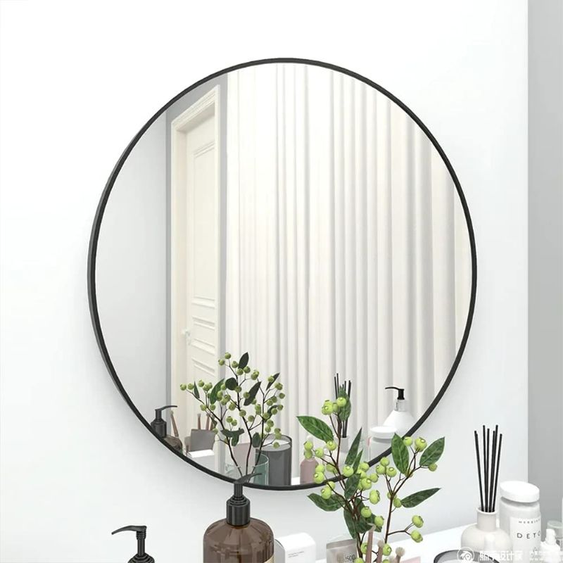 Photo 2 of Black Round Wall Mirror 42 inch for Entryways, Washrooms, Living Rooms