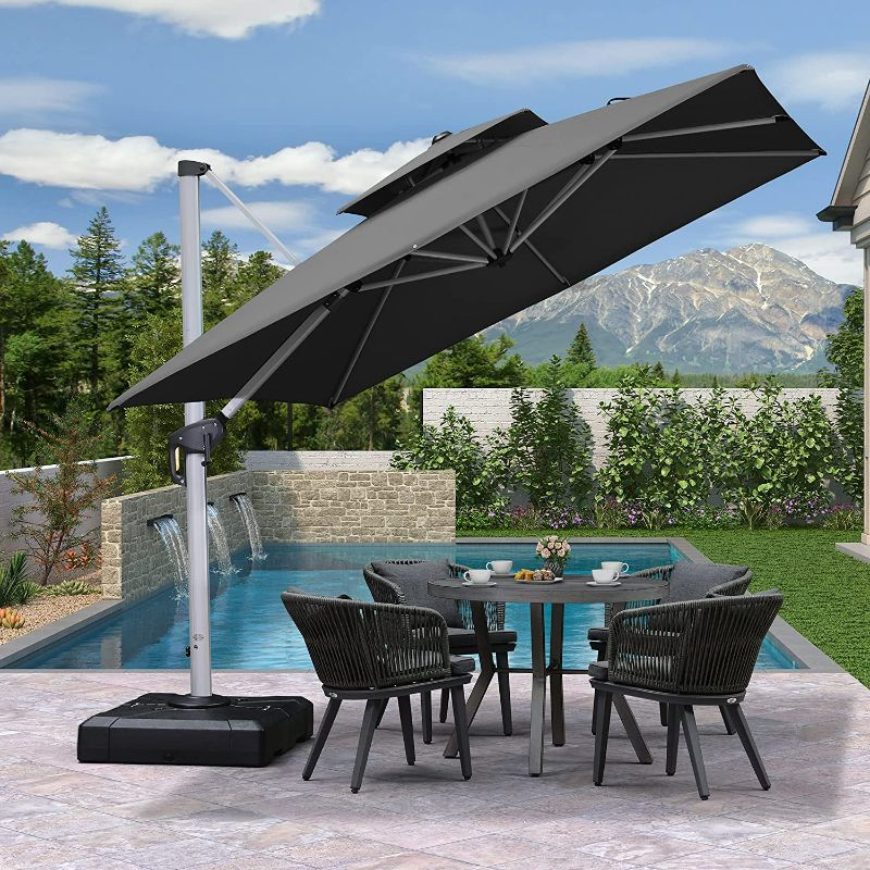 Photo 2 of PURPLE LEAF 9ft Patio Umbrella Outdoor Square Umbrella Large Cantilever Umbrella Windproof Offset Umbrella Heavy Duty Sun Umbrella for Garden Deck Pool Patio, Grey
