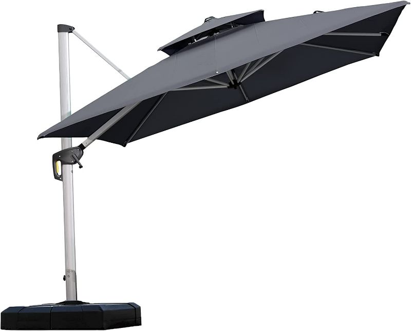 Photo 1 of PURPLE LEAF 9ft Patio Umbrella Outdoor Square Umbrella Large Cantilever Umbrella Windproof Offset Umbrella Heavy Duty Sun Umbrella for Garden Deck Pool Patio, Grey
