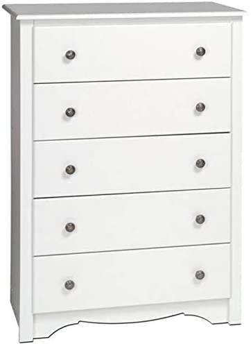 Photo 3 of Prepac Monterey 5-Drawer Chest for Bedroom, 16" D x 31.5" W x 45.25" H, White
