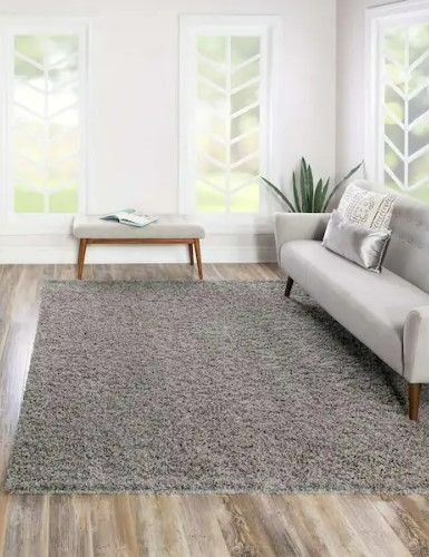 Photo 1 of Solid Shag Cloud Gray 8 ft. Square Area Rug
