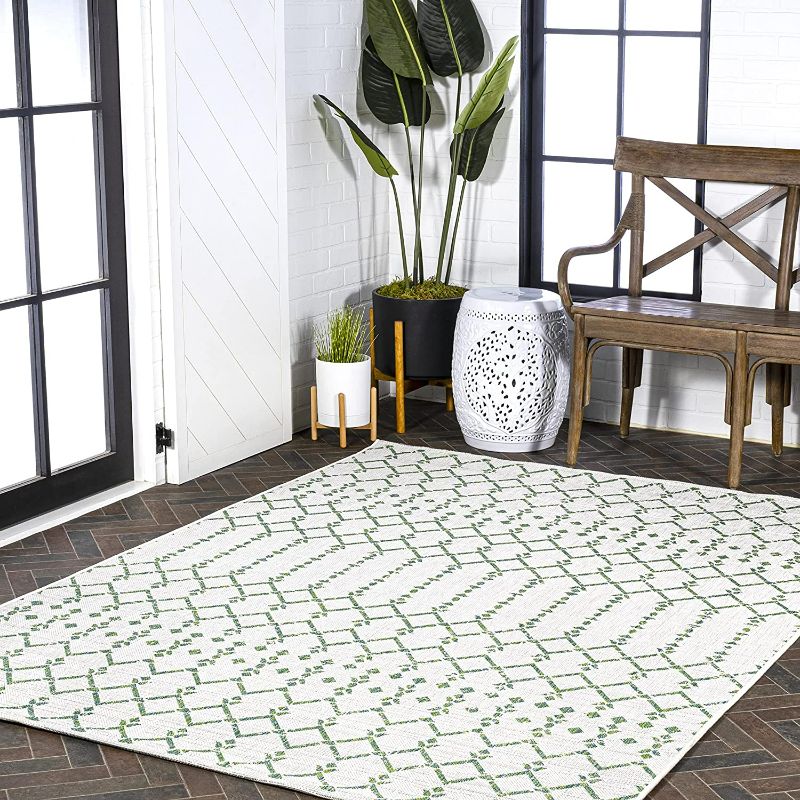 Photo 2 of JONATHAN Y SMB108R-9 Ourika Moroccan Geometric Textured Weave Indoor Outdoor Area-Rug, Bohemian Rustic Scandinavian Easy-Cleaning,Bedroom,Kitchen,Backyard,Patio,Non Shedding, 9 X 12, Green/Ivory Green/Ivory 9 X 12