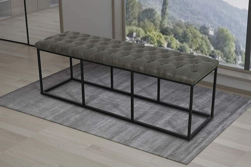 Photo 2 of HomePop Decorative Bench, Gray Faux Leather
