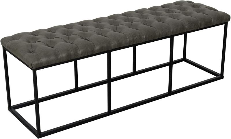 Photo 1 of HomePop Decorative Bench, Gray Faux Leather
