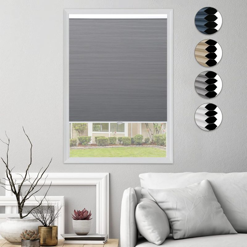 Photo 1 of Grandekor Window Blackout Blinds Room Darkening Shade Cellular Shades for Bedroom, Black Out 99% Light & UV, Thermal, Cordless and Easy to Pull Down & Up, 29 inch x 64 inch Drop, Gray White
