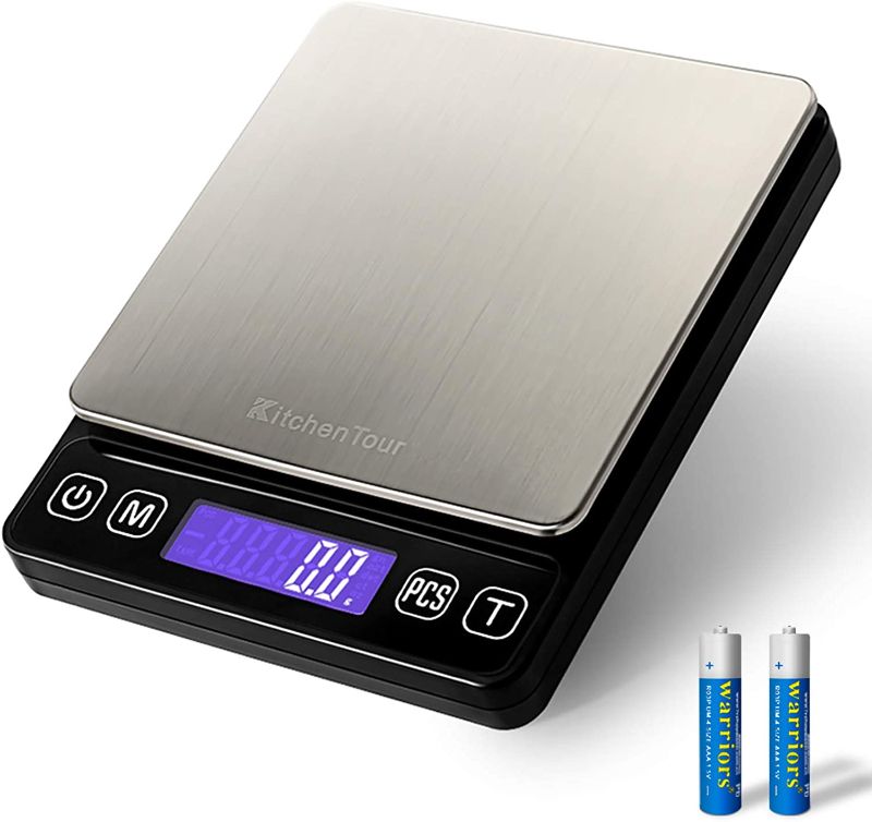 Photo 1 of KitchenTour Digital Kitchen Scale - 3000g/0.1g High Accuracy Precision Multifunction Food Meat Scale with Back-Lit LCD Display(Batteries Included)

