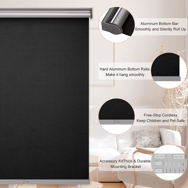 Photo 1 of MYshade Blackout Roller Shades for Windows, Cordless Roller Window Shades, Roll Up Window Blinds with Thermal Insulated, UV Protection, Easy to Install for Home and Office 23" X 72"(Black)

