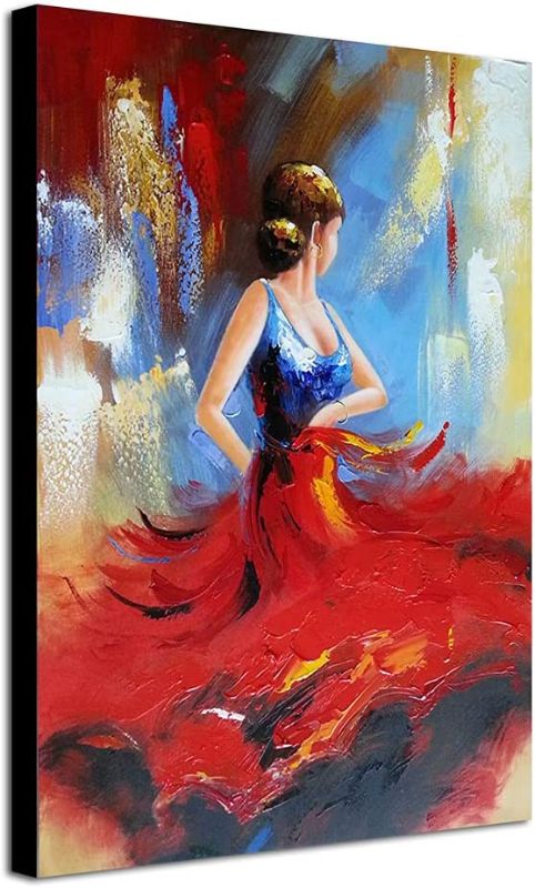 Photo 1 of Wieco Art Flying Skirt Abstract Dancing People Oil Paintings on Canvas Wall Art work for Living Room Bedroom Home Decorations Wall Decor Large Modern Stretched and Framed Red Girl Dancer Artwork 24x36
