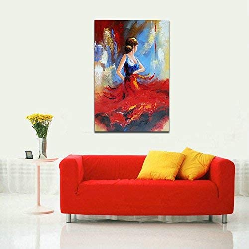 Photo 2 of Wieco Art Flying Skirt Abstract Dancing People Oil Paintings on Canvas Wall Art work for Living Room Bedroom Home Decorations Wall Decor Large Modern Stretched and Framed Red Girl Dancer Artwork 24x36
