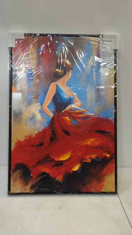 Photo 4 of Wieco Art Flying Skirt Abstract Dancing People Oil Paintings on Canvas Wall Art work for Living Room Bedroom Home Decorations Wall Decor Large Modern Stretched and Framed Red Girl Dancer Artwork 24x36
