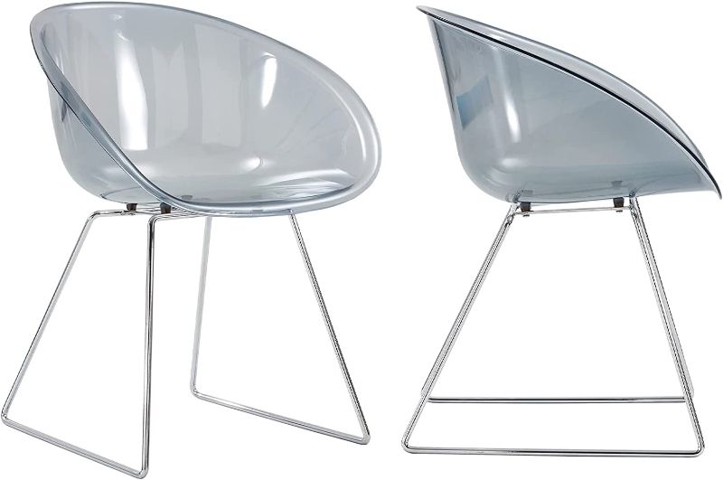 Photo 1 of Acrylic Dining Chairs Set of 2, Transparent Shell and Metal Legs Plastic Side Chairs for Kitchen and Dining Room, Living Room (Grey)
