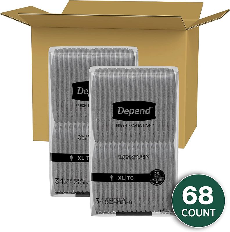 Photo 2 of Depend Fresh Protection Adult Incontinence Underwear for Men (Formerly Depend Fit-Flex), Disposable, Maximum, Extra-Large, Grey, 68 Count
