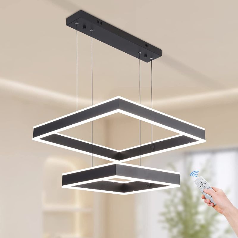 Photo 1 of Modern Chandelier,Modern Led Chandelier,2 Rings Square Chandelier for Living Room,Adjustable Height,Chandelier Lighting Fixture High Ceiling Hanging Dining Room LED Pendant Light
