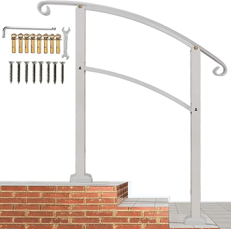 Photo 1 of Atemou Transitional Handrail 3-Step Handrail Fits 1 or 3 Steps Black Stair Rail Wrought Iron Handrail with Installation Kit Hand Rails for Indoor Outdoor Steps
