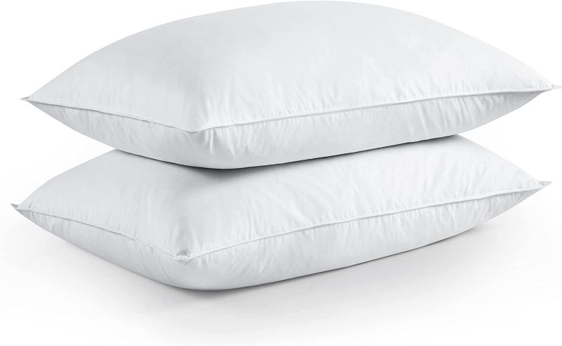 Photo 1 of puredown® Goose Feather Down Blend Soft and Flat Pillow for Sleeping Cotton Cover, Queen Size, Set of 2
