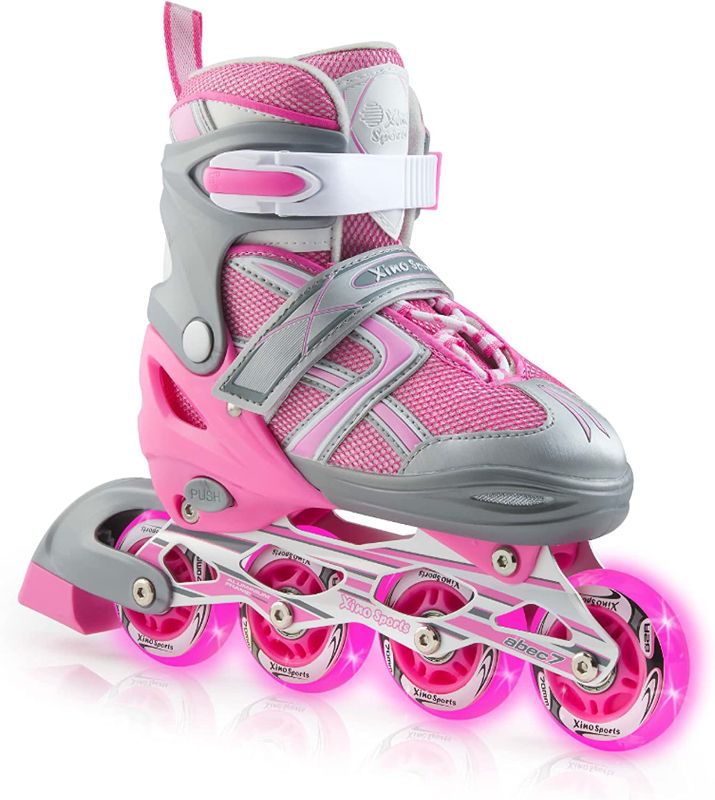 Photo 1 of  Kids Inline Skates for Girls & Boys - Adjustable Roller Blades with LED Illuminating Light Up Wheels - Youth Skates Can Be Used Indoors & Outdoors