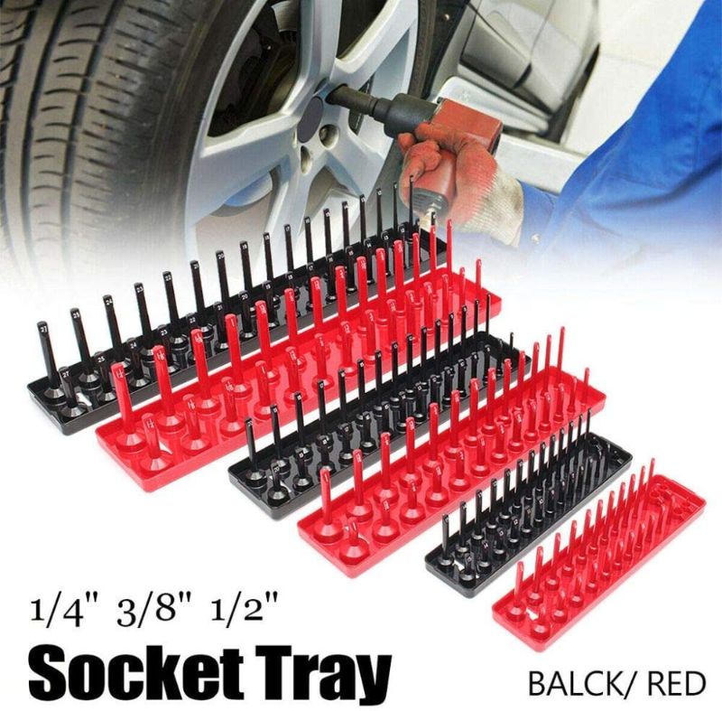 Photo 2 of 6PCS Socket Organizer Tray Set, Red SAE & Black Metric Socket Storage Holder, 1/4-Inch, 3/8-Inch & 1/2-Inch Drive Deep and Shadow Socket Holders for Toolboxes
