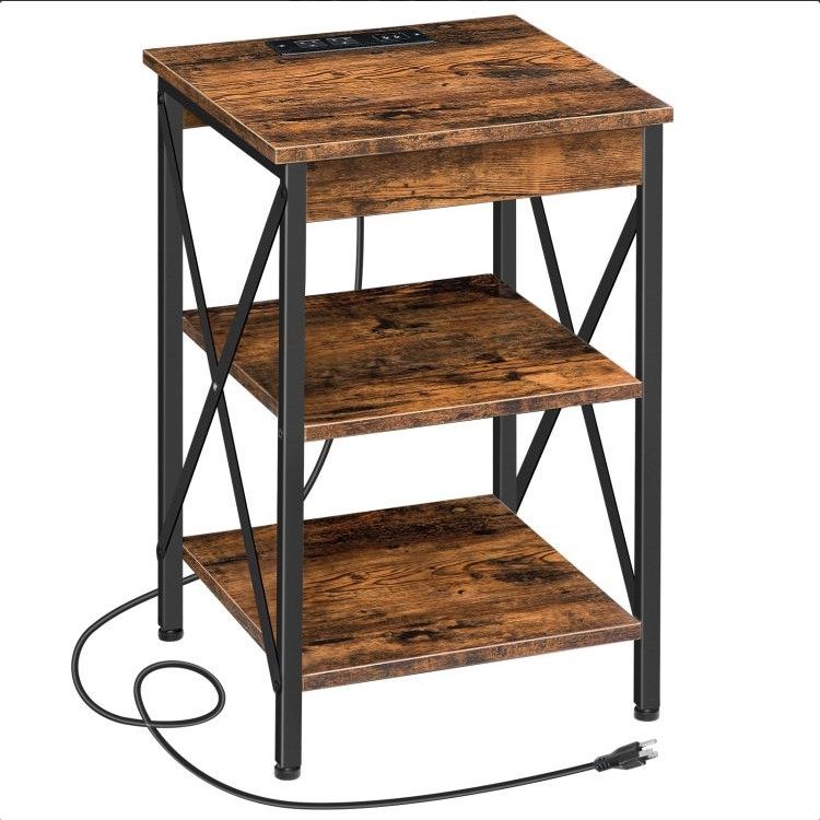 Photo 1 of HOOBRO End Table with Charging Station, USB Ports & Power Outlets, Nightstand for Small Spaces, Stable and Sturdy, for Living Room, Bedroom, Rustic Brown