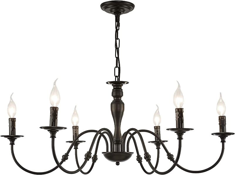 Photo 1 of Black Farmhouse Chandelier,6-Light Rustic Industrial Iron Chandeliers,Modern Metal Candle Chandelier Lighting,Ceiling Hanging Pendant Light Fixtures for Living Room, Dining Room,Bedroom,Kitchen Island
