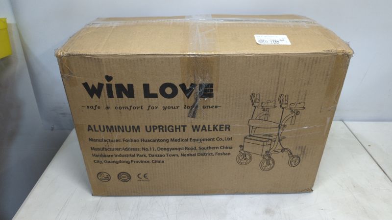Photo 2 of Upright Rollator Walker- Walkers for Seniors Tall Stand up Rolling Mobility aids with Armrest?Padded Seat, Backrest and Shopping Bag -WINLOVE -Blue