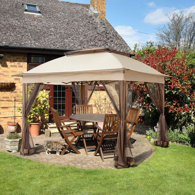 Photo 2 of Cool Spot 11x11 Pop-Up Instant Gazebo Tent with Mosquito Netting Outdoor Canopy Shelter with 121 Square Feet of Shade by COOS BAY (Beige)
