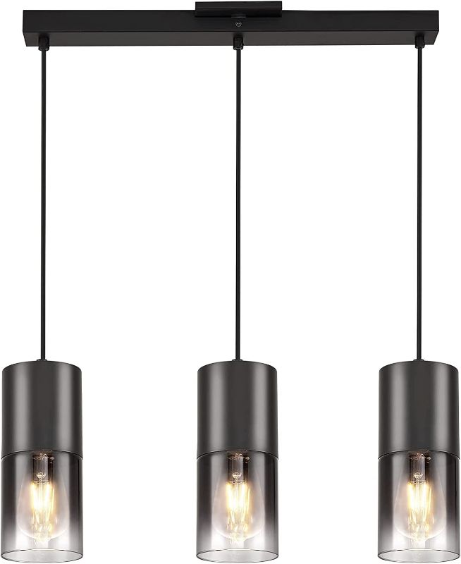 Photo 1 of RHYEVNB Black Kitchen Island Pendant Light Industrial Black Glass Pendant Lamp 3*E26 Bulbs Farmhouse Chandelier Fixtures with 59" Adjustable Cord
