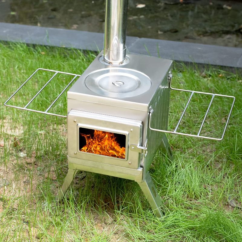 Photo 2 of Fltom Camping Wood Stove, Portable Hot Tent Stove with Sectional Chimney Pipes, 304 Stainless Steel Wood Burning Stove for Tent Shelter and Cooking Heating
