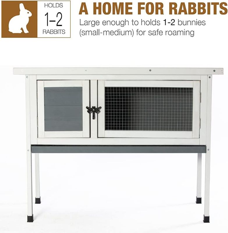 Photo 2 of AMZOSS 36" Rabbit Hutch, Wooden Bunny Cages Indoor with Deeper Leakproof Tray, Small Elevated Rabbit Hutch with Hinged Asphalt Roof, and Made of Strong Fir Wood Indoor/Outdoor (US Spot)