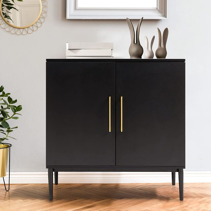 Photo 1 of REHOOPEX Free Standing Cabinet, Accent Cabinet with Door, Modern Black Sideboard, Wooden Black Side Storage Cabinets for Bedroom, Kitchen,Home Office
