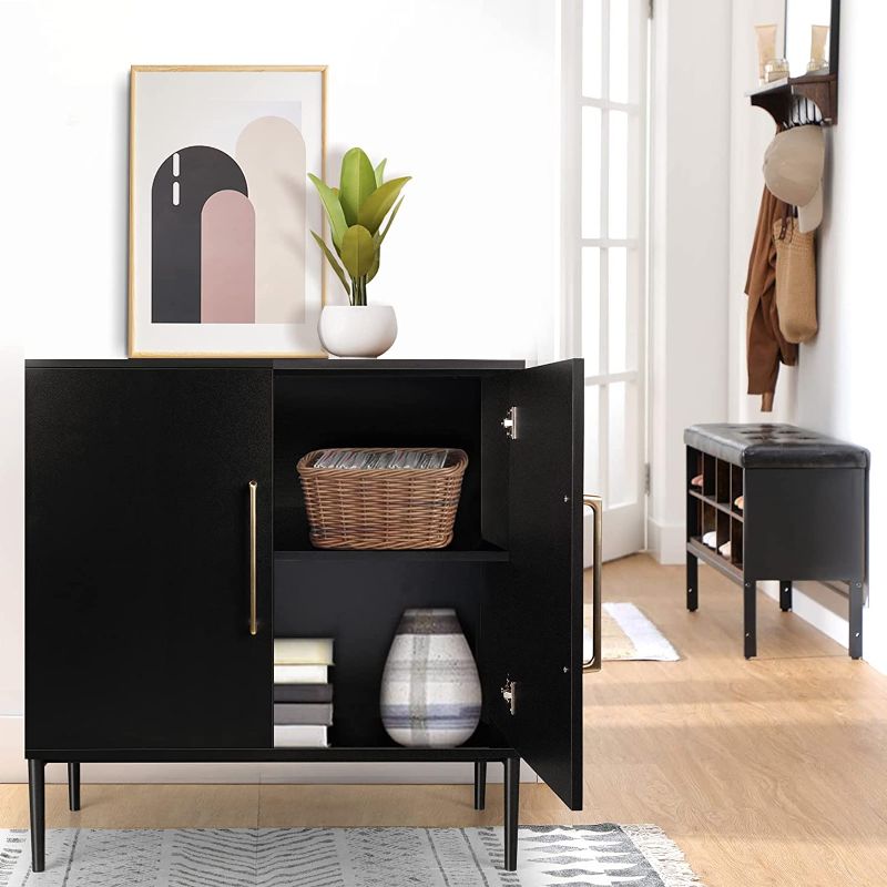 Photo 2 of REHOOPEX Free Standing Cabinet, Accent Cabinet with Door, Modern Black Sideboard, Wooden Black Side Storage Cabinets for Bedroom, Kitchen,Home Office
