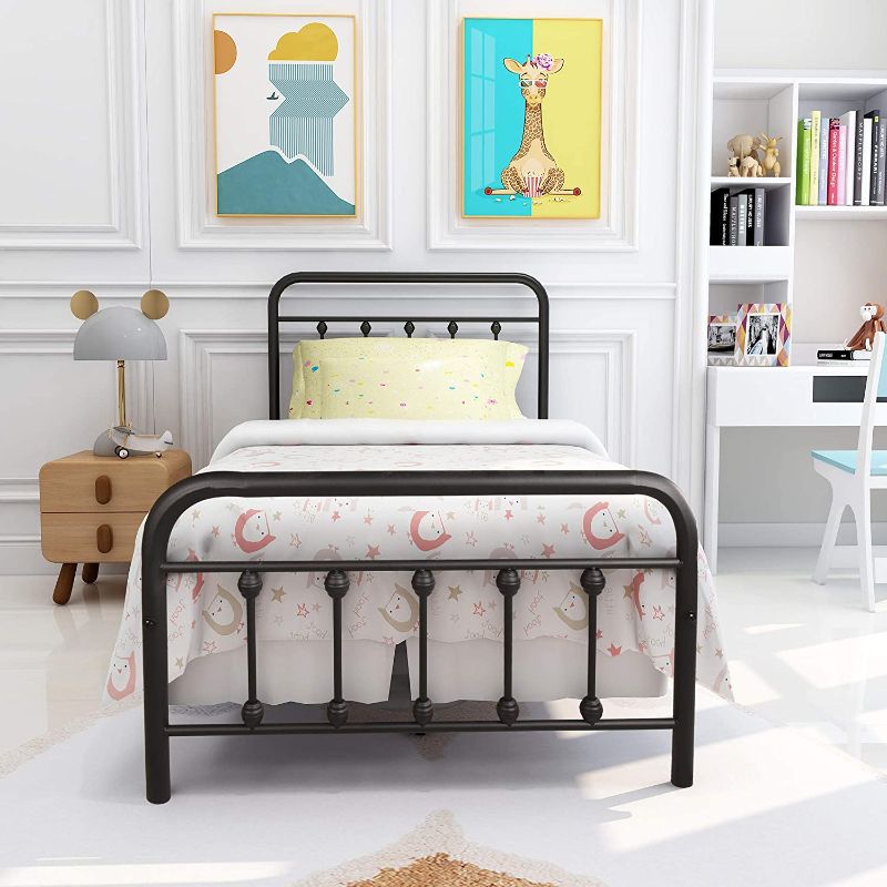 Photo 1 of Diolong Metal Bed Frame Vintage Sturdy Twin Size with Headboard and Footboard Mattress Foundation No Box Spring Needed (Twin, Black)
